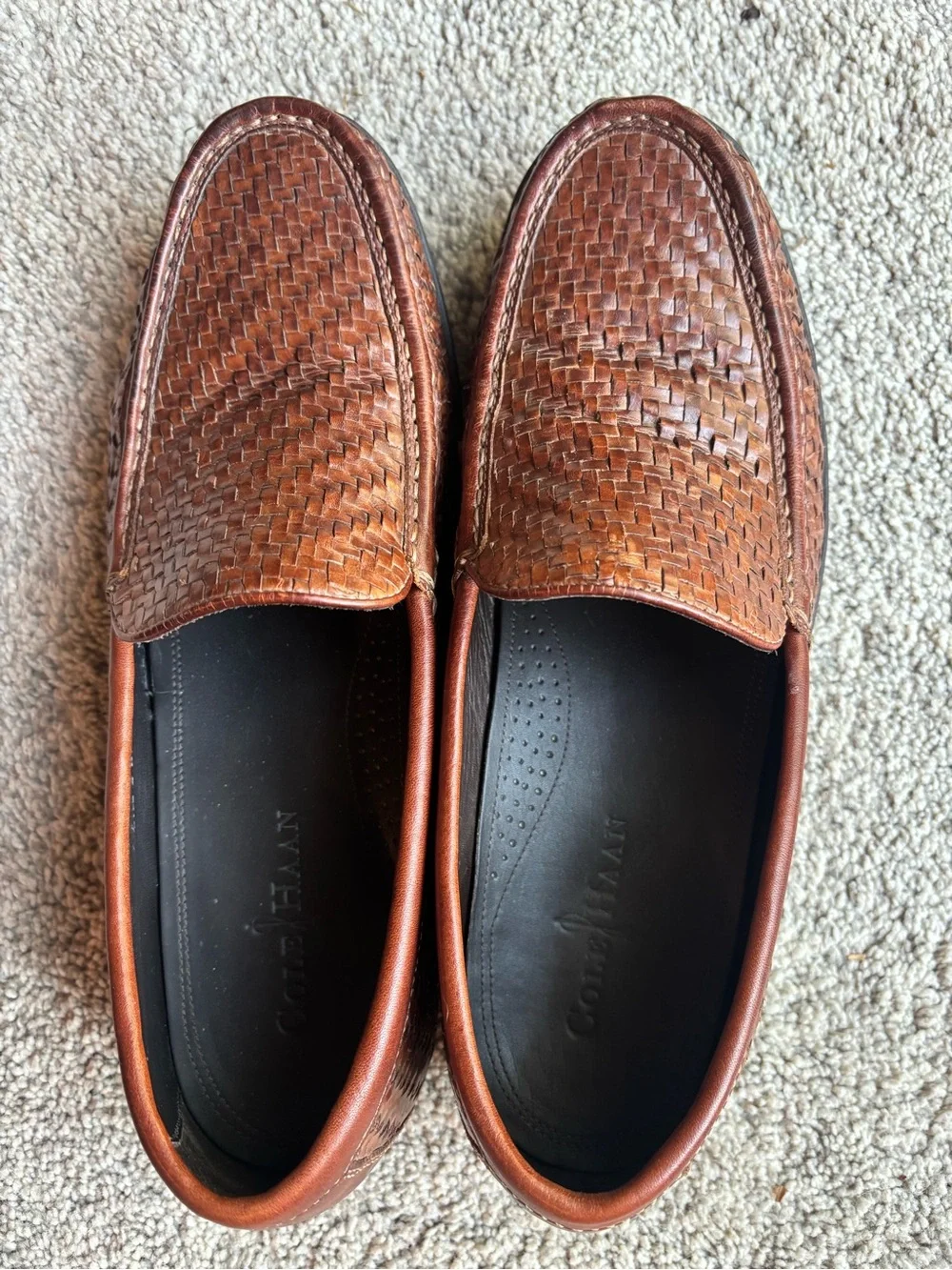 Cole Haan Men's Woven Leather Slip-On Loafers in Cognac Brown